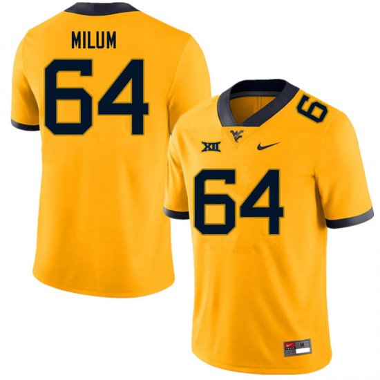 Men's West Virginia Mountaineers NCAA #64 Wyatt Milum Gold Authentic Nike Stitched College Football Jersey DA15G62LD